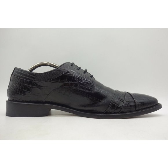 Stacy Adams Black Reptile Eel Print Leather Cap Toe Oxfords Shoes Men\'s 9.5 W main image 4